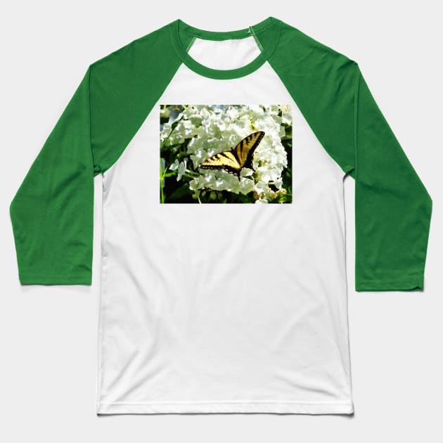 Butterflies - Swallowtail on White Hydrangea Baseball T-Shirt by SusanSavad